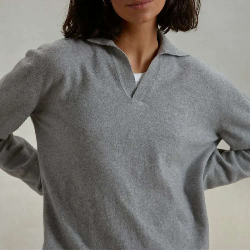 Riley Studio Unisex Oversized Gray Recycled Cashmere Polo Minimal Sweater Sz L - Picture 2 of 12